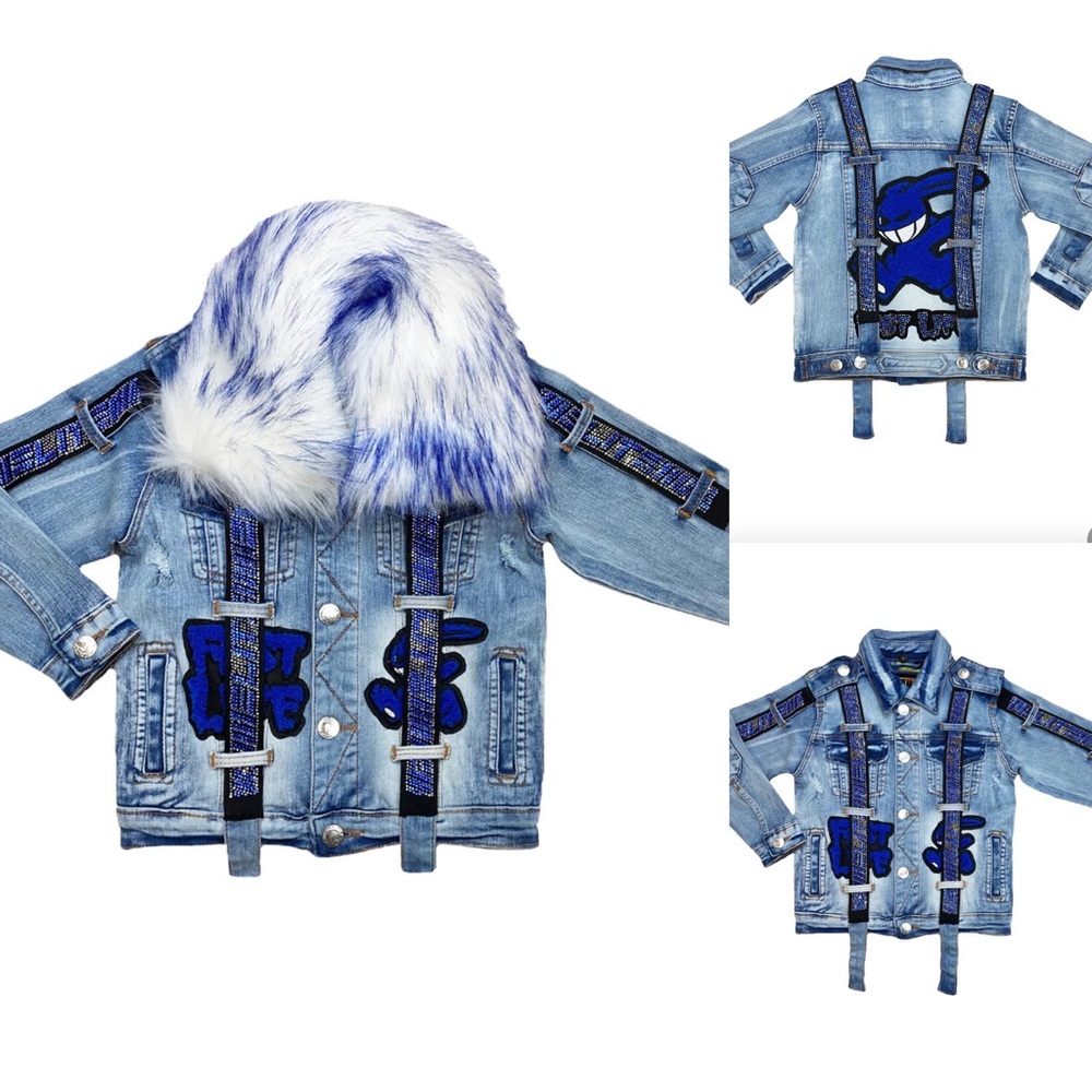 Boys Jean jacket with white and blue fur